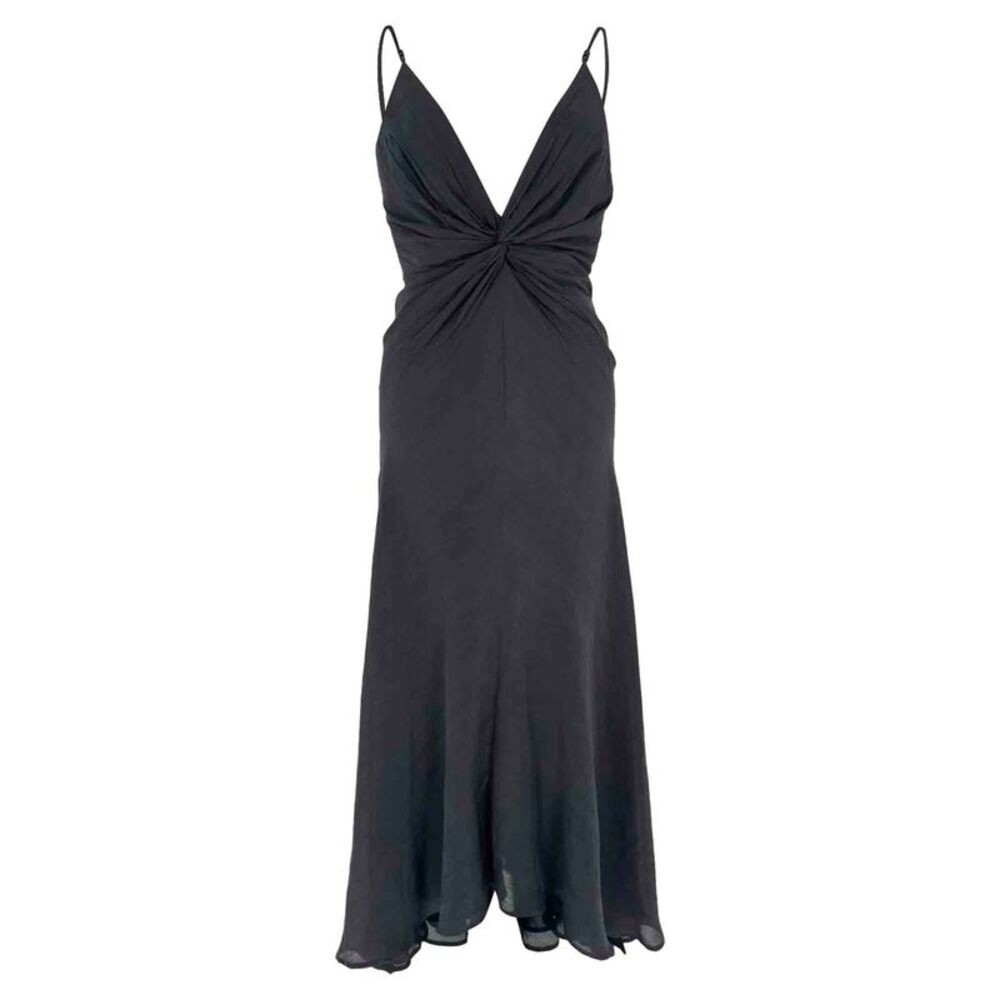 Galvan Escape Twist Front Midi Dress in Black Polyester